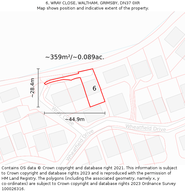 6, WRAY CLOSE, WALTHAM, GRIMSBY, DN37 0XR: Plot and title map