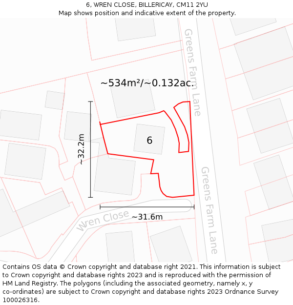 6, WREN CLOSE, BILLERICAY, CM11 2YU: Plot and title map