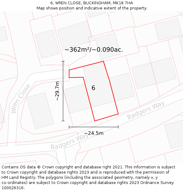 6, WREN CLOSE, BUCKINGHAM, MK18 7HA: Plot and title map