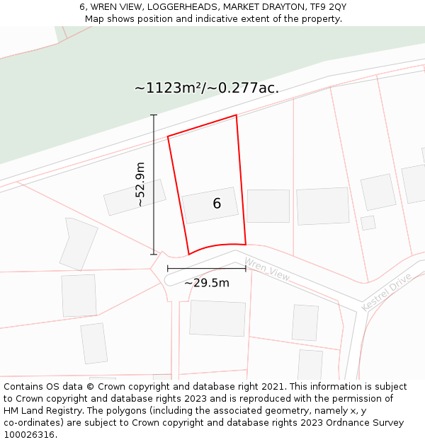 6, WREN VIEW, LOGGERHEADS, MARKET DRAYTON, TF9 2QY: Plot and title map