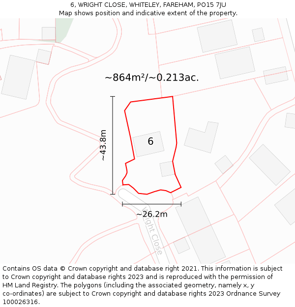 6, WRIGHT CLOSE, WHITELEY, FAREHAM, PO15 7JU: Plot and title map