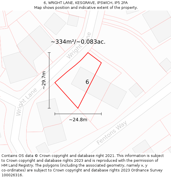 6, WRIGHT LANE, KESGRAVE, IPSWICH, IP5 2FA: Plot and title map