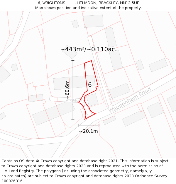 6, WRIGHTONS HILL, HELMDON, BRACKLEY, NN13 5UF: Plot and title map