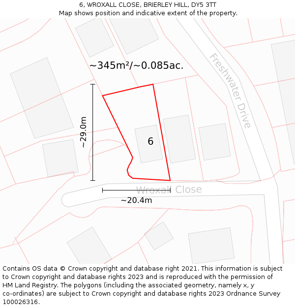 6, WROXALL CLOSE, BRIERLEY HILL, DY5 3TT: Plot and title map