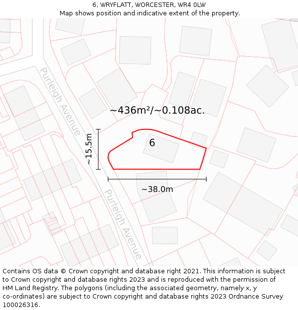 6, WRYFLATT, WORCESTER, WR4 0LW: Plot and title map