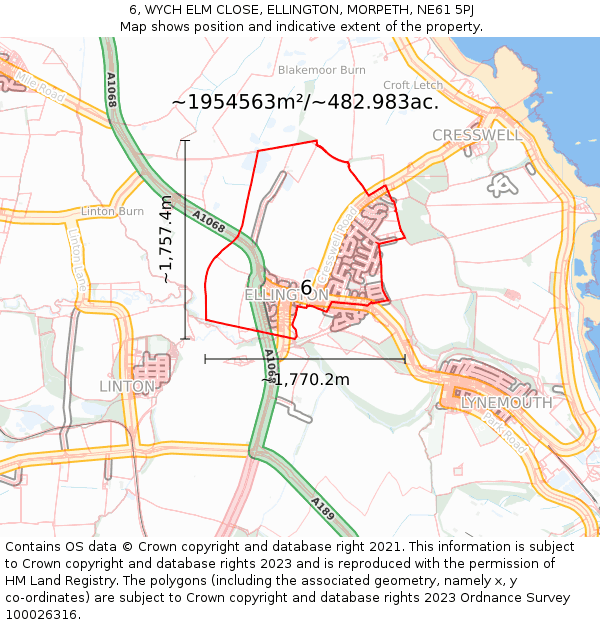 6, WYCH ELM CLOSE, ELLINGTON, MORPETH, NE61 5PJ: Plot and title map