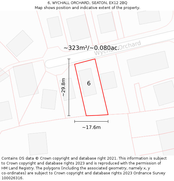 6, WYCHALL ORCHARD, SEATON, EX12 2BQ: Plot and title map