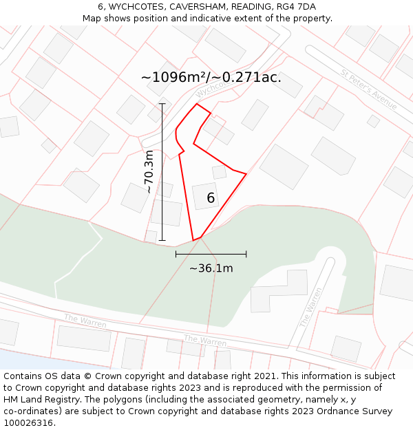 6, WYCHCOTES, CAVERSHAM, READING, RG4 7DA: Plot and title map