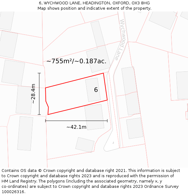 6, WYCHWOOD LANE, HEADINGTON, OXFORD, OX3 8HG: Plot and title map