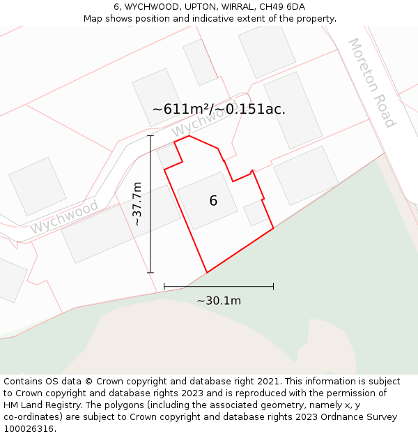 6, WYCHWOOD, UPTON, WIRRAL, CH49 6DA: Plot and title map
