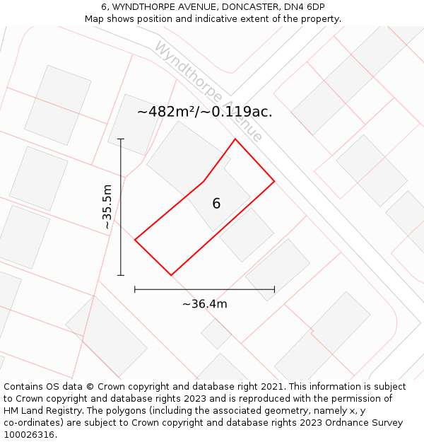 6, WYNDTHORPE AVENUE, DONCASTER, DN4 6DP: Plot and title map