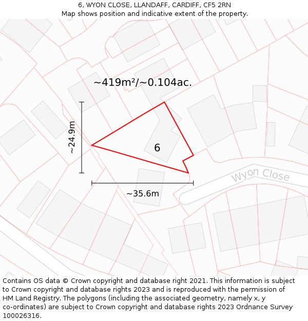 6, WYON CLOSE, LLANDAFF, CARDIFF, CF5 2RN: Plot and title map