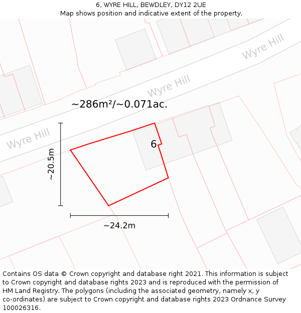 6, WYRE HILL, BEWDLEY, DY12 2UE: Plot and title map