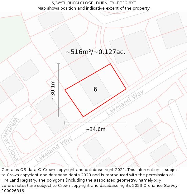6, WYTHBURN CLOSE, BURNLEY, BB12 8XE: Plot and title map