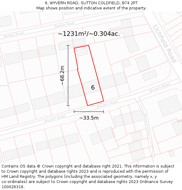 6, WYVERN ROAD, SUTTON COLDFIELD, B74 2PT: Plot and title map
