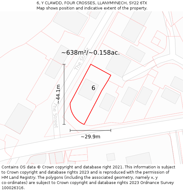 6, Y CLAWDD, FOUR CROSSES, LLANYMYNECH, SY22 6TX: Plot and title map