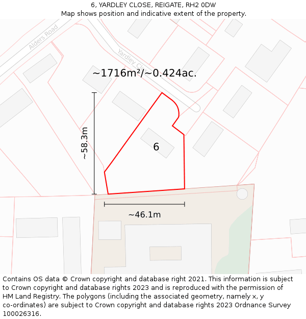 6, YARDLEY CLOSE, REIGATE, RH2 0DW: Plot and title map
