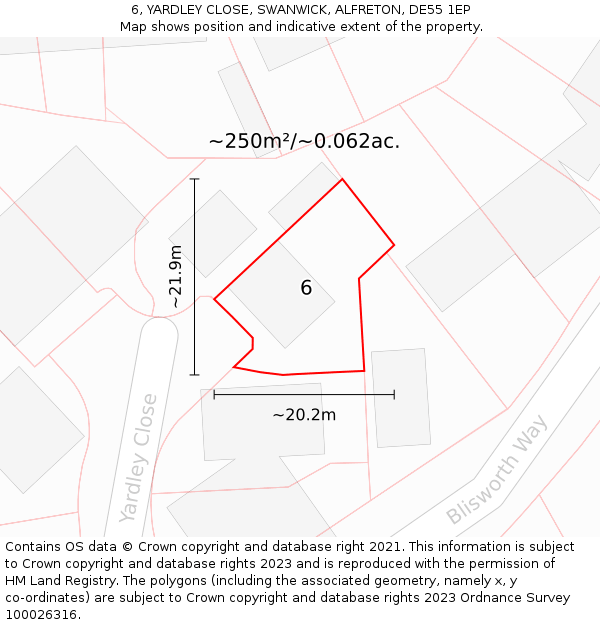 6, YARDLEY CLOSE, SWANWICK, ALFRETON, DE55 1EP: Plot and title map