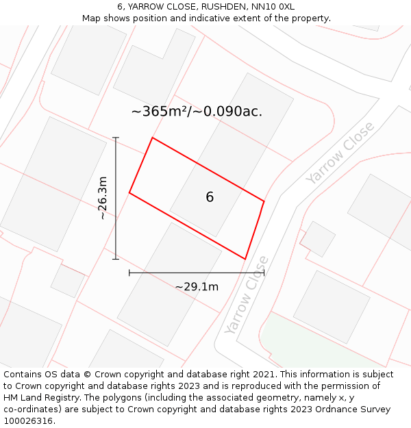 6, YARROW CLOSE, RUSHDEN, NN10 0XL: Plot and title map