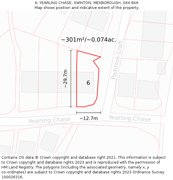 6, YEARLING CHASE, SWINTON, MEXBOROUGH, S64 8XA: Plot and title map