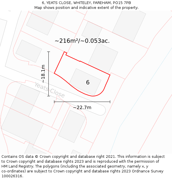 6, YEATS CLOSE, WHITELEY, FAREHAM, PO15 7PB: Plot and title map