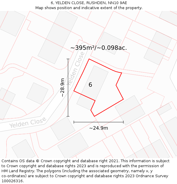 6, YELDEN CLOSE, RUSHDEN, NN10 9AE: Plot and title map