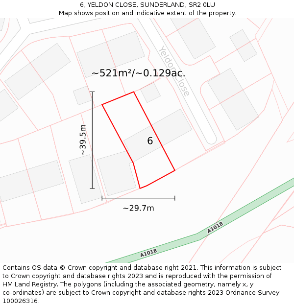 6, YELDON CLOSE, SUNDERLAND, SR2 0LU: Plot and title map
