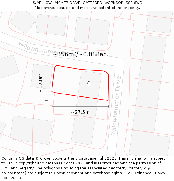 6, YELLOWHAMMER DRIVE, GATEFORD, WORKSOP, S81 8WD: Plot and title map