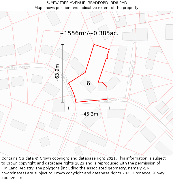 6, YEW TREE AVENUE, BRADFORD, BD8 0AD: Plot and title map