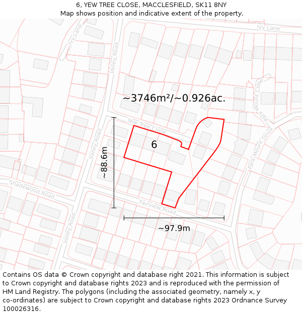 6, YEW TREE CLOSE, MACCLESFIELD, SK11 8NY: Plot and title map