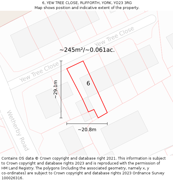 6, YEW TREE CLOSE, RUFFORTH, YORK, YO23 3RG: Plot and title map