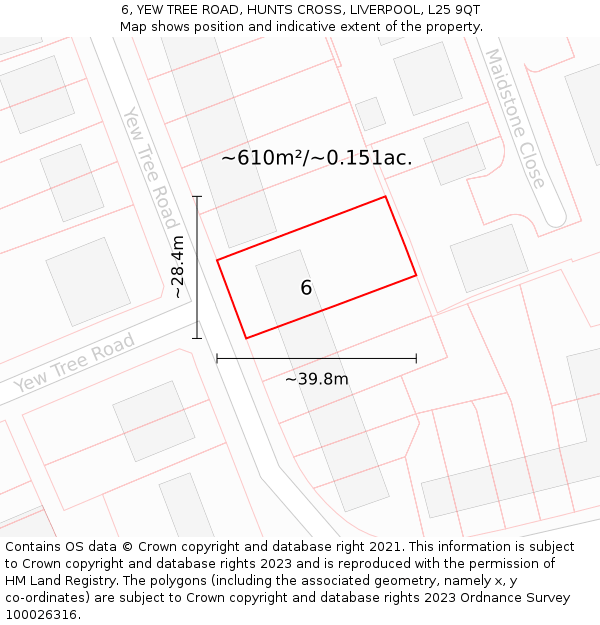 6, YEW TREE ROAD, HUNTS CROSS, LIVERPOOL, L25 9QT: Plot and title map
