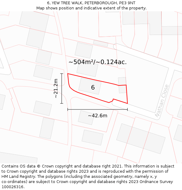 6, YEW TREE WALK, PETERBOROUGH, PE3 9NT: Plot and title map