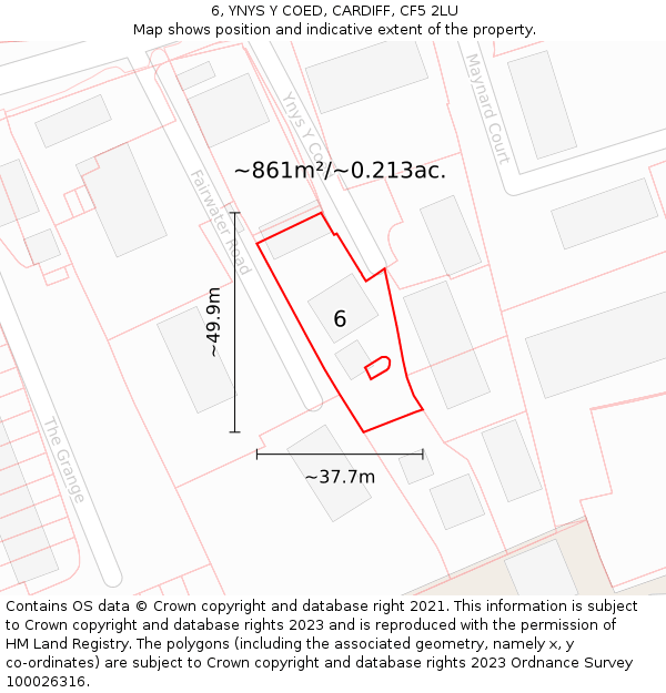 6, YNYS Y COED, CARDIFF, CF5 2LU: Plot and title map