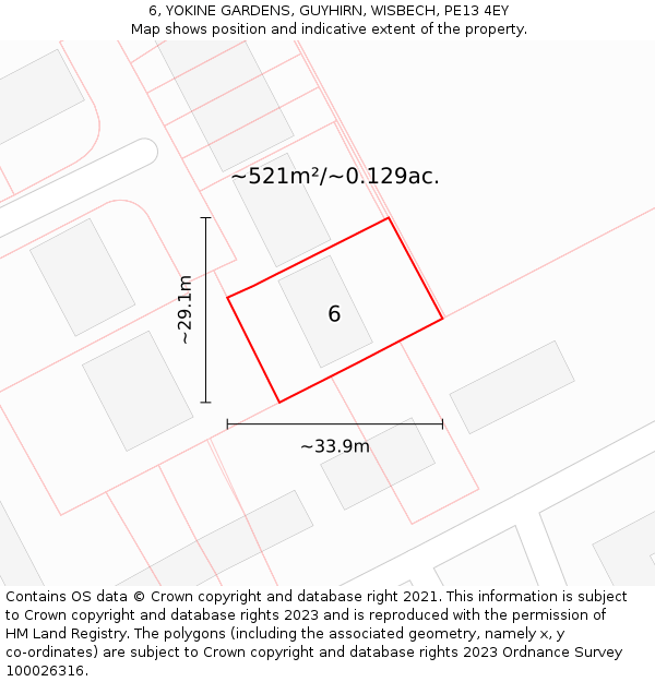 6, YOKINE GARDENS, GUYHIRN, WISBECH, PE13 4EY: Plot and title map