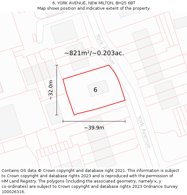 6, YORK AVENUE, NEW MILTON, BH25 6BT: Plot and title map