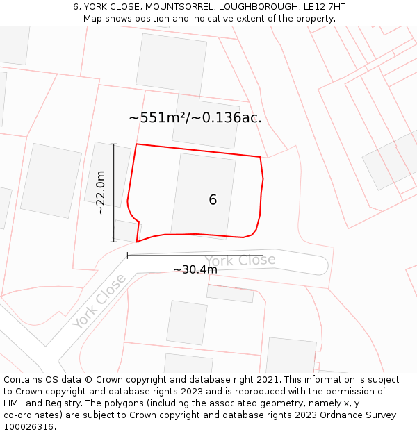 6, YORK CLOSE, MOUNTSORREL, LOUGHBOROUGH, LE12 7HT: Plot and title map
