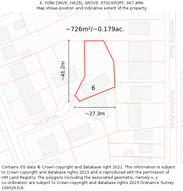 6, YORK DRIVE, HAZEL GROVE, STOCKPORT, SK7 4RW: Plot and title map