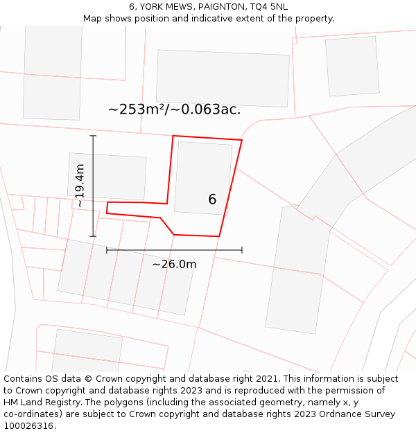 6, YORK MEWS, PAIGNTON, TQ4 5NL: Plot and title map