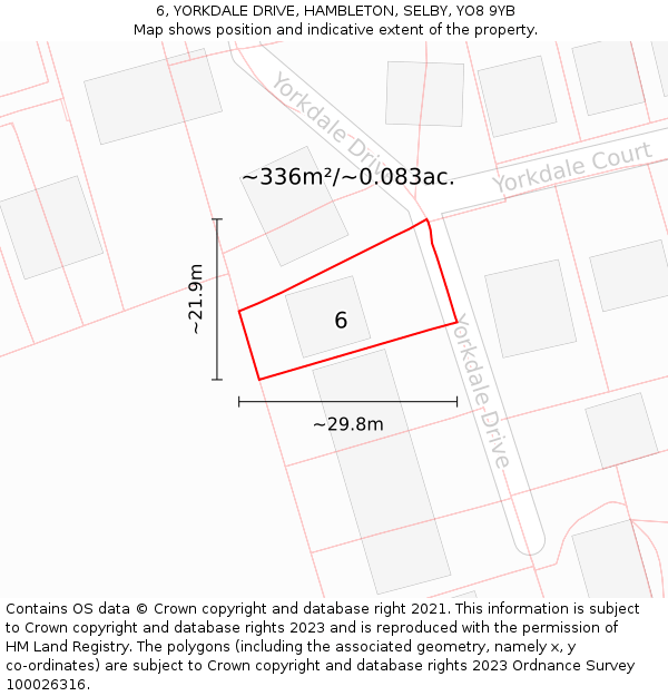 6, YORKDALE DRIVE, HAMBLETON, SELBY, YO8 9YB: Plot and title map