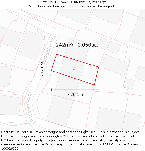 6, YORKSHIRE WAY, BURNTWOOD, WS7 9QY: Plot and title map
