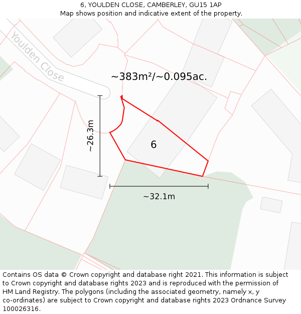 6, YOULDEN CLOSE, CAMBERLEY, GU15 1AP: Plot and title map