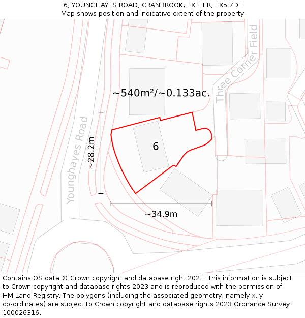 6, YOUNGHAYES ROAD, CRANBROOK, EXETER, EX5 7DT: Plot and title map