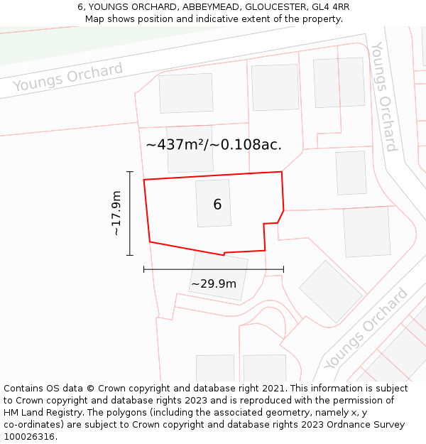 6, YOUNGS ORCHARD, ABBEYMEAD, GLOUCESTER, GL4 4RR: Plot and title map