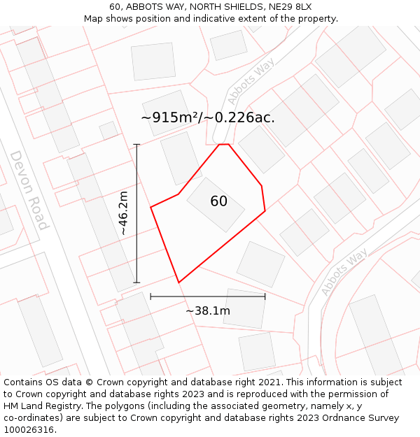 60, ABBOTS WAY, NORTH SHIELDS, NE29 8LX: Plot and title map