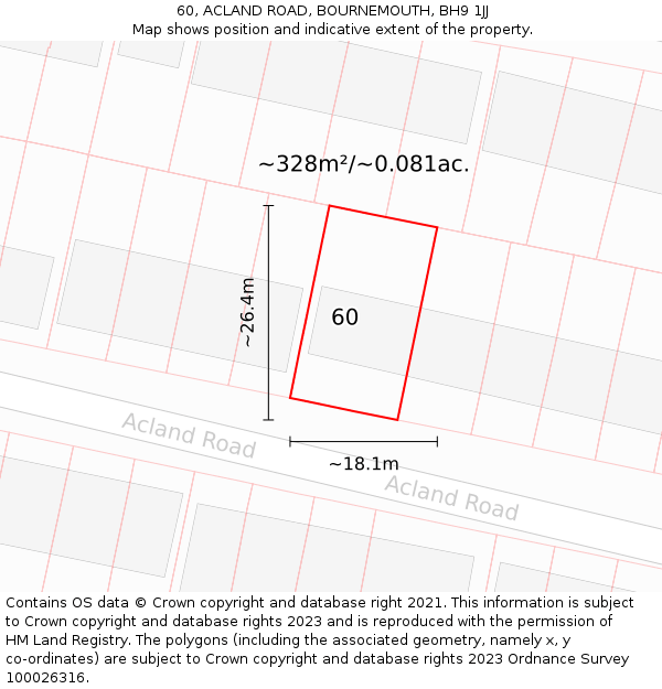 60, ACLAND ROAD, BOURNEMOUTH, BH9 1JJ: Plot and title map