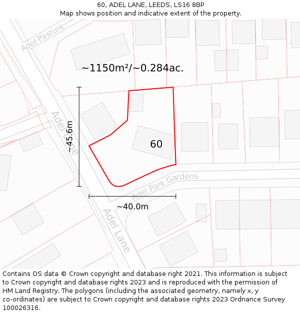 60, ADEL LANE, LEEDS, LS16 8BP: Plot and title map