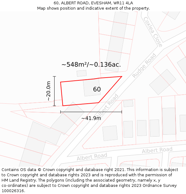 60, ALBERT ROAD, EVESHAM, WR11 4LA: Plot and title map