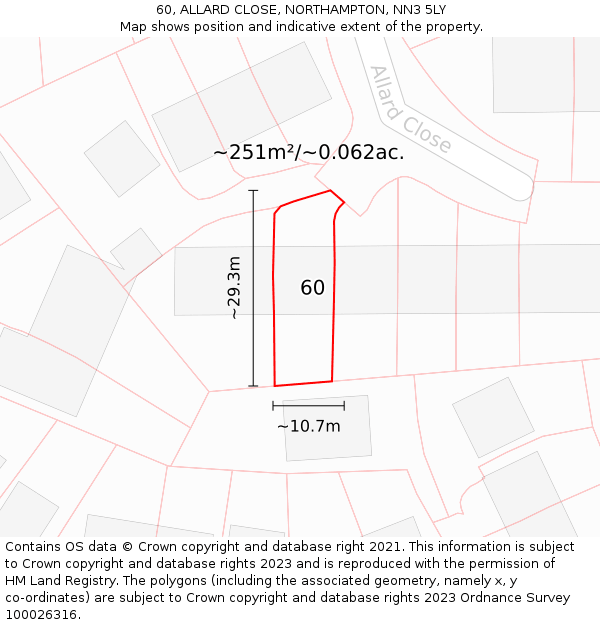 60, ALLARD CLOSE, NORTHAMPTON, NN3 5LY: Plot and title map