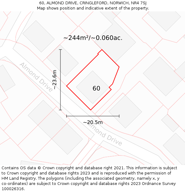 60, ALMOND DRIVE, CRINGLEFORD, NORWICH, NR4 7SJ: Plot and title map
